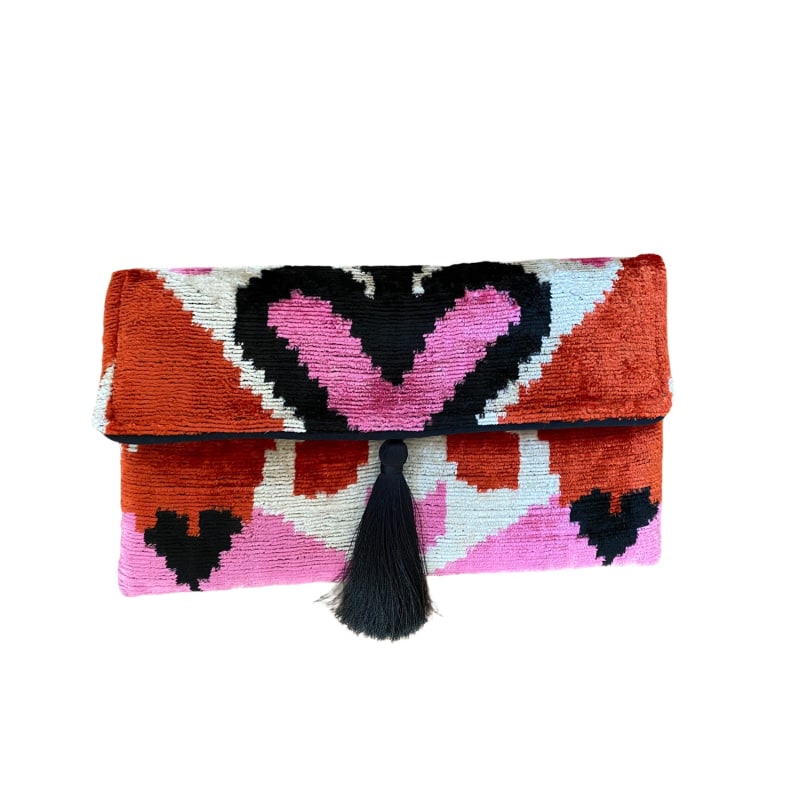 Thumbnail of Velvet Ikat Clutch - Pink, Orange & Black image