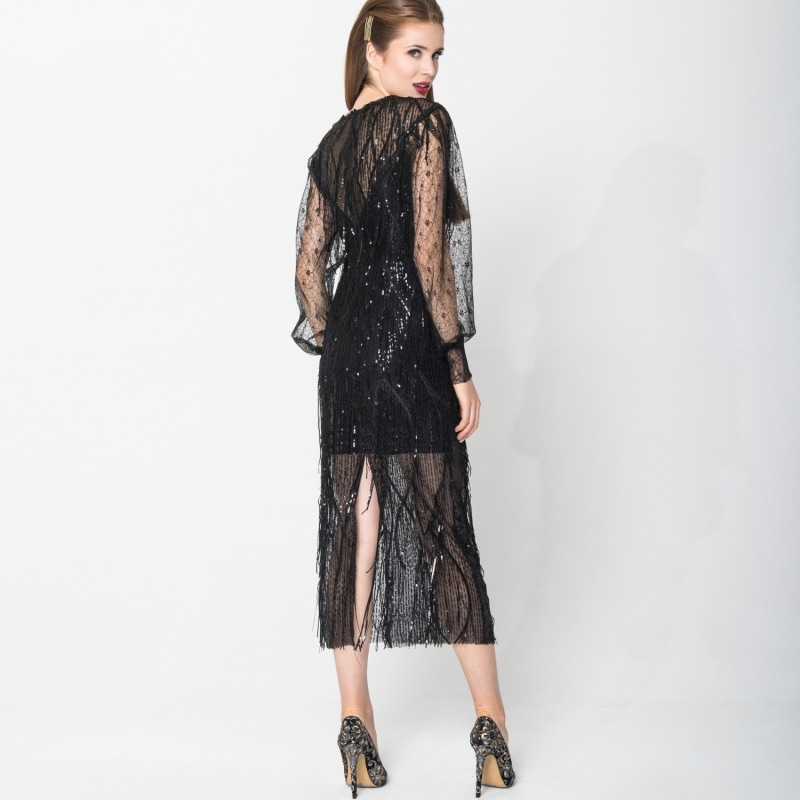 Thumbnail of Black Shiny Fringed Dress image