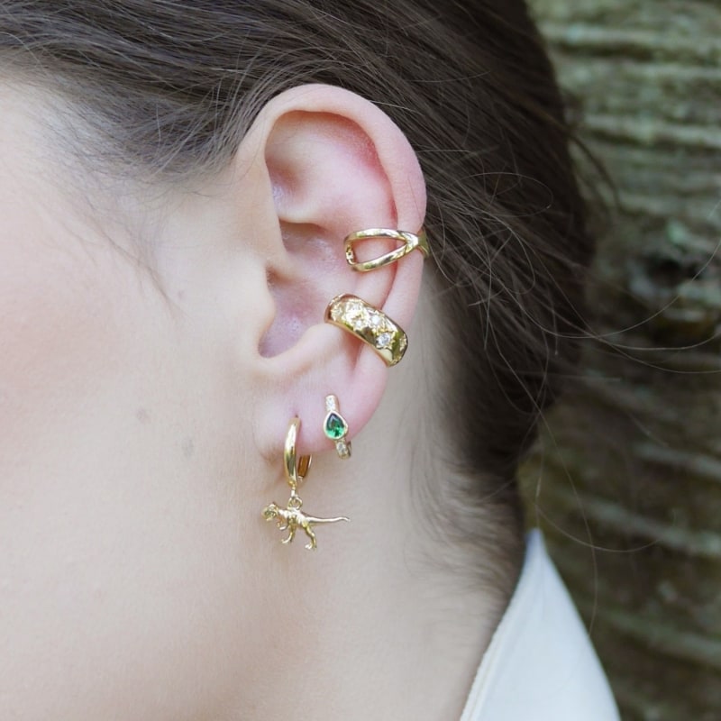 Thumbnail of Gold Green Teardrop Huggie Earrings image