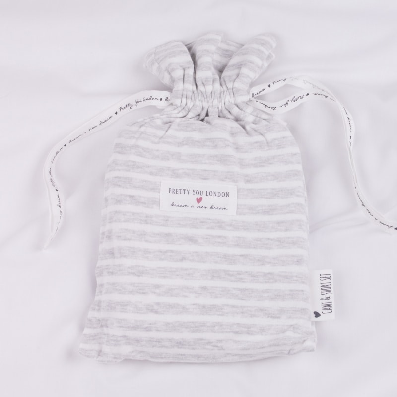 Thumbnail of Organic Cotton Cami Short Set In Grey Ecru Stripe image