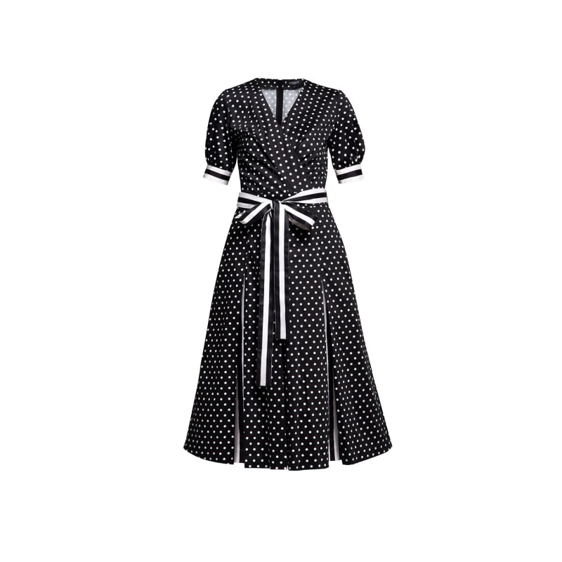 Thumbnail of Jennifer Flared Cotton Dress With Slits In Polka Dots & Stripes image