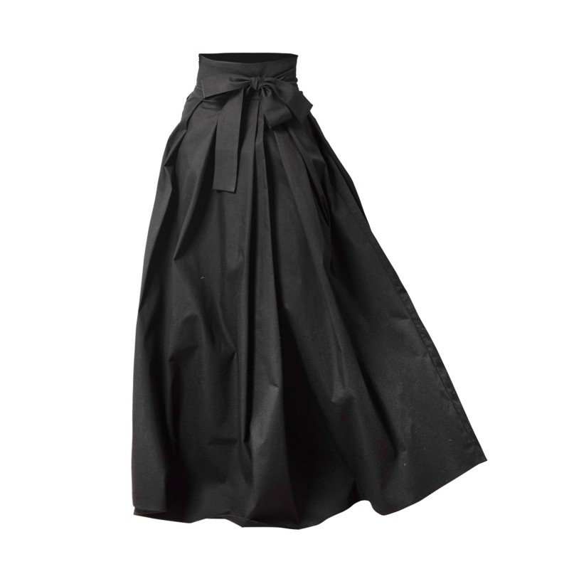 Maxi Cotton Elegant Skirt with Front Bow and High Waist in Black ...