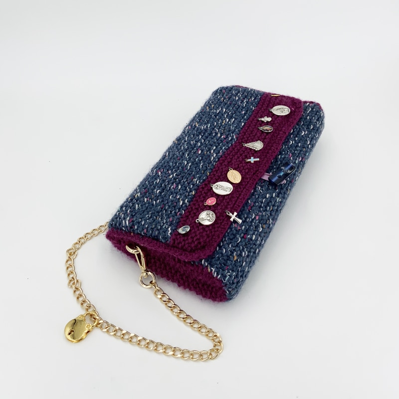 Thumbnail of Vigo Hand Knitted Bag With Medals - Blue & Wine image