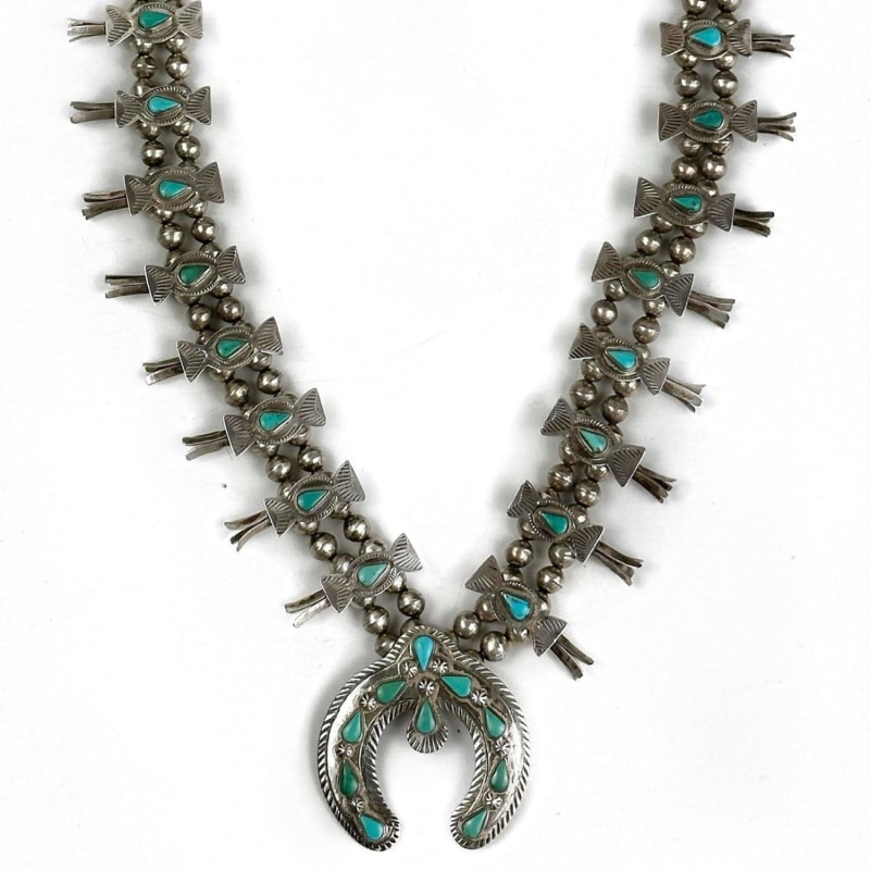 Sterling Silver Turquoise Squash Blossom Necklace