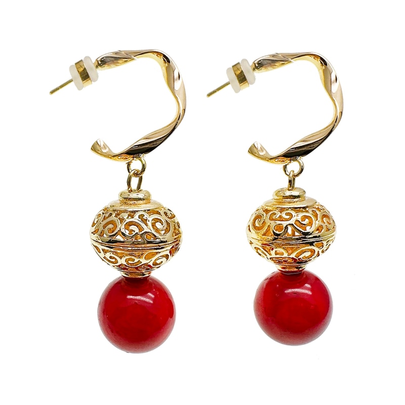 Vintage Style Big Coral Hoop Earrings Farra Wolf Badger