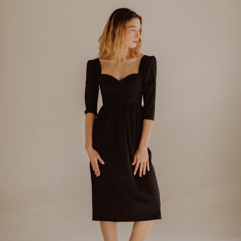 Thumbnail of Violet Dress With Sweetheart Neck In Black Cotton image