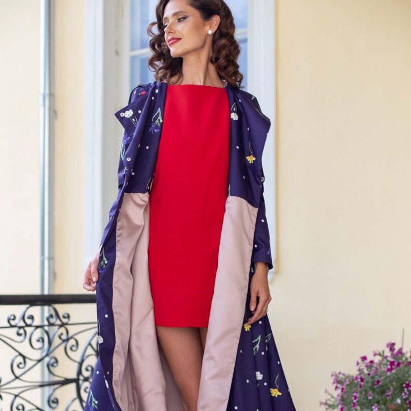 Double Breasted Trench Coat For Spring: Violet Bloom Double Breasted Trench Coat For Spring: Violet Bloom