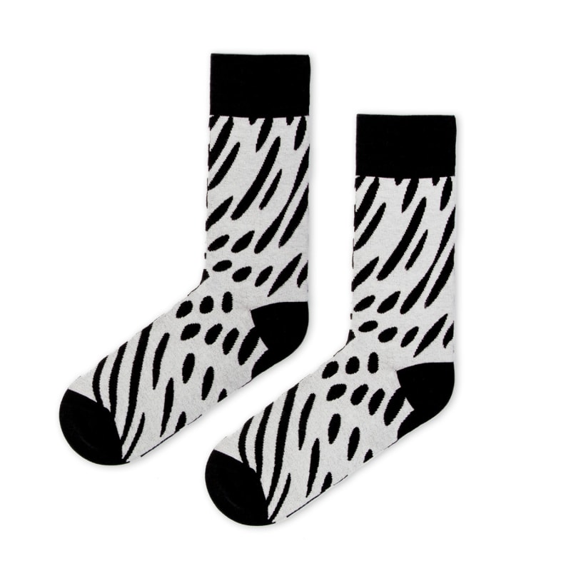 Thumbnail of Two Sided Cotton Socks In Black & Off-White Designed By Karan S image