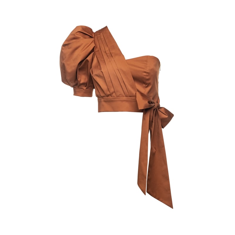 Thumbnail of Emily One-Shoulder Cotton Poplin Top In Copper image