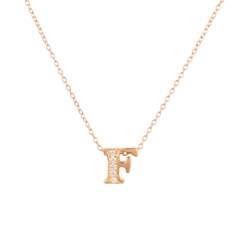 Thumbnail of Diamond Initial Letter Pendant Necklace Rose Gold F image