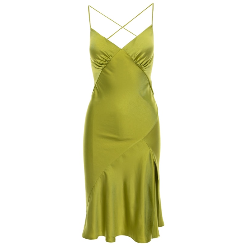 Seville Satin Midi Dress In Lime | ROSERRY | Wolf & Badger