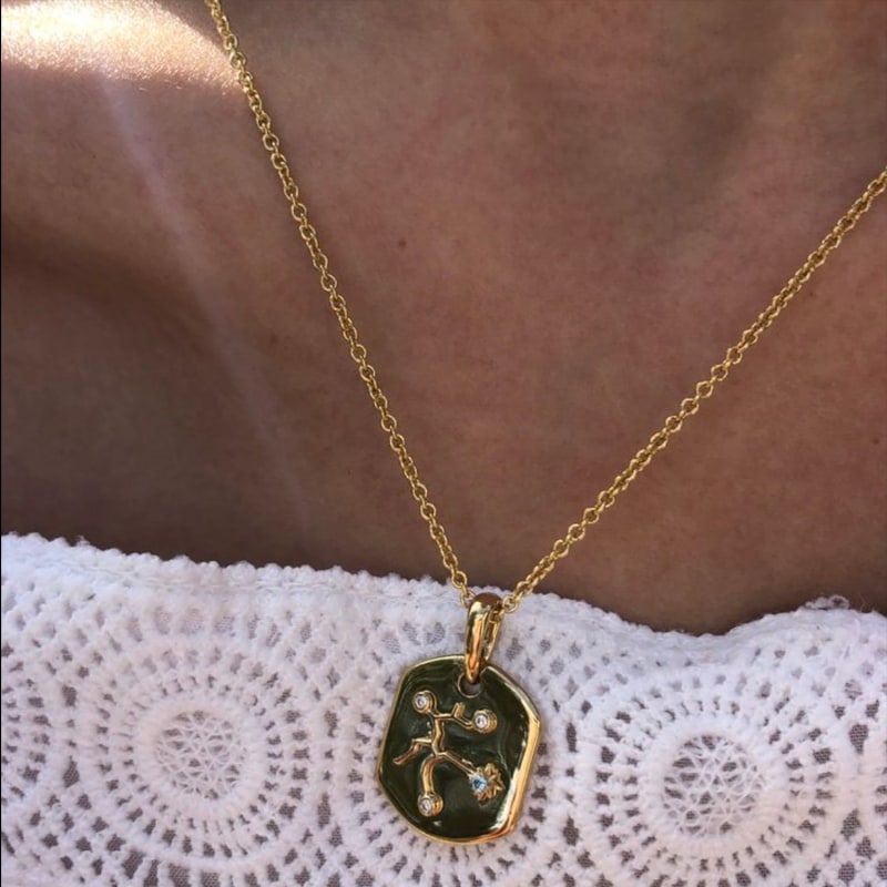 Thumbnail of Sagittarius Archer Constellation Tag Pendant Necklace In 14 Kt Yellow Gold Vermeil image