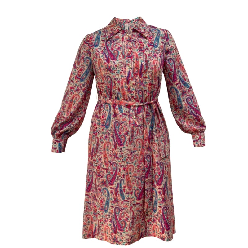 Thumbnail of Elama - Pink Paisley Long Sleeve Shirt Dress image