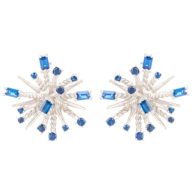 Thumbnail of Cosmic Bang Baguette Cz Stud Earrings Sapphire Blue Cz Silver image