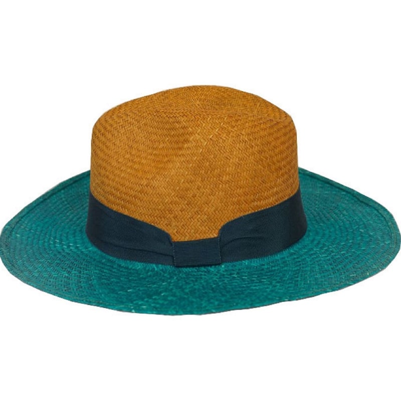 Thumbnail of Lopez Colour Block Straw Panama Hat - Brown, Green image