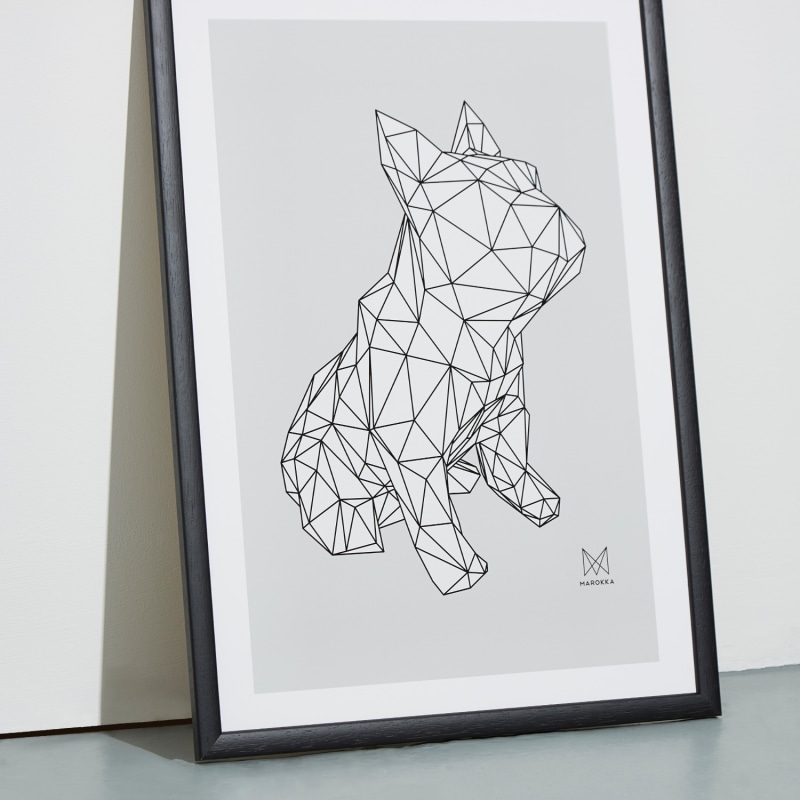 Thumbnail of French Bulldog Geometric Print - Frank White On A Grey Background image