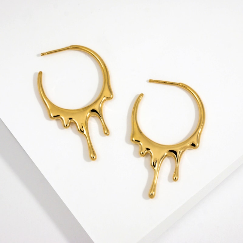 Thumbnail of Dripping Circular S Gold Vermeil Hoop Earrings image