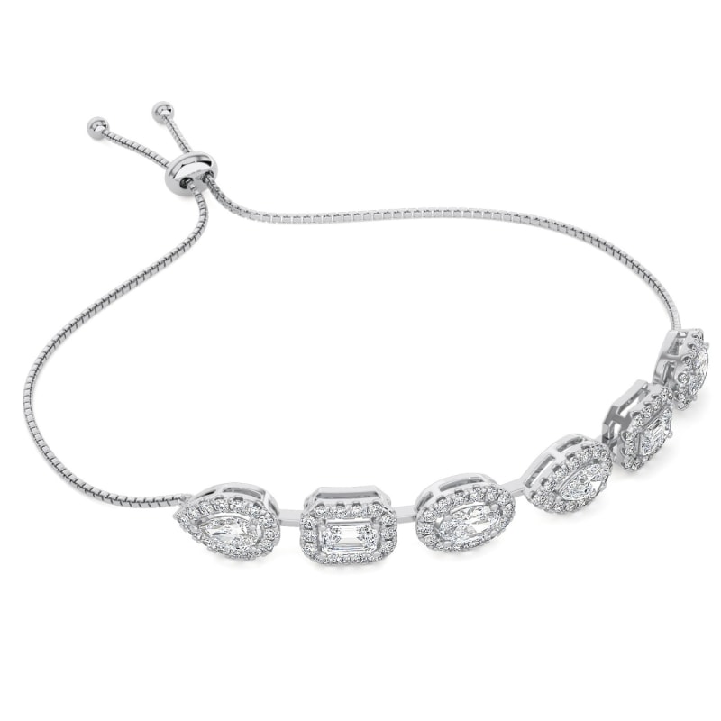 Thumbnail of Oval-Emerald Cut Halo Diamond Bolo-Chain Bracelet image