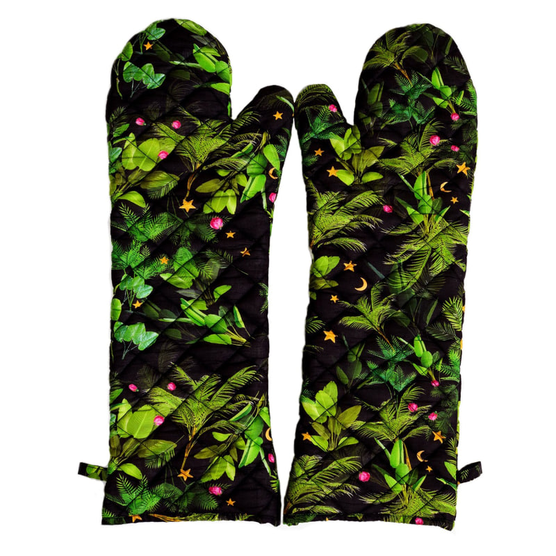 Thumbnail of Black Tropical Quilted Oven Mitts image