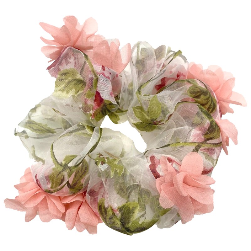 Thumbnail of 3D Pink Floral Organza Super Scrunchie image