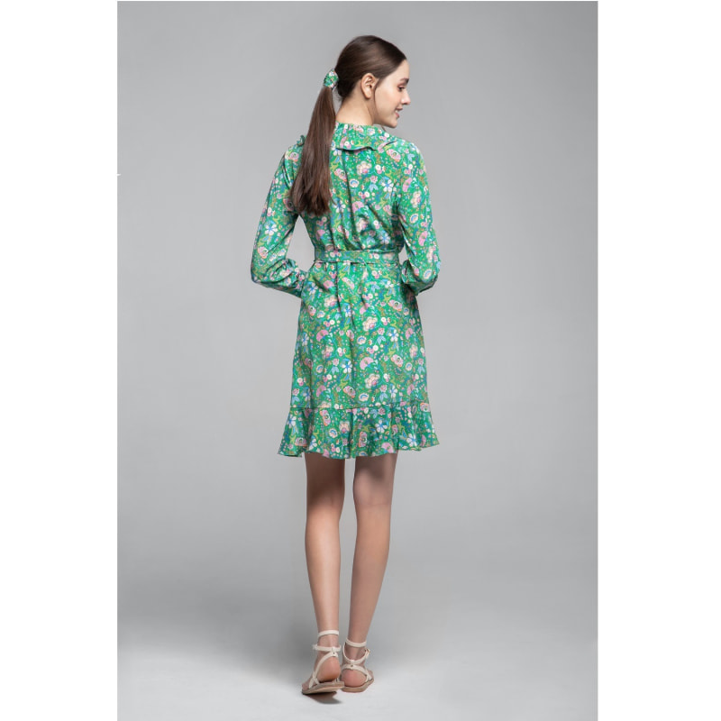 Thumbnail of Abby Ruffled Silk Wrap Dress In Green Floral Print image