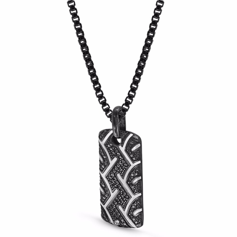 Thumbnail of American Muscle Black Rhodium Plated Sterling Silver Tire Tread Black Diamond Tag image