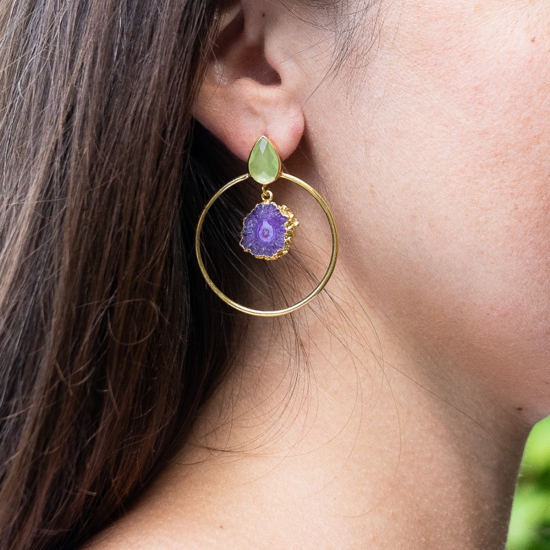 Thumbnail of Aburi Lime Purple Gemstone Gold Vermeil Hoop Earrings image