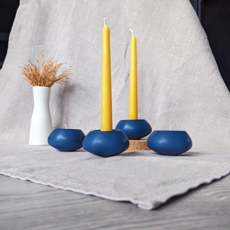 Thumbnail of Votsalo Concrete Candle Holder Set Of Two For Tealights And Dinner Candles - Ocean Blue image