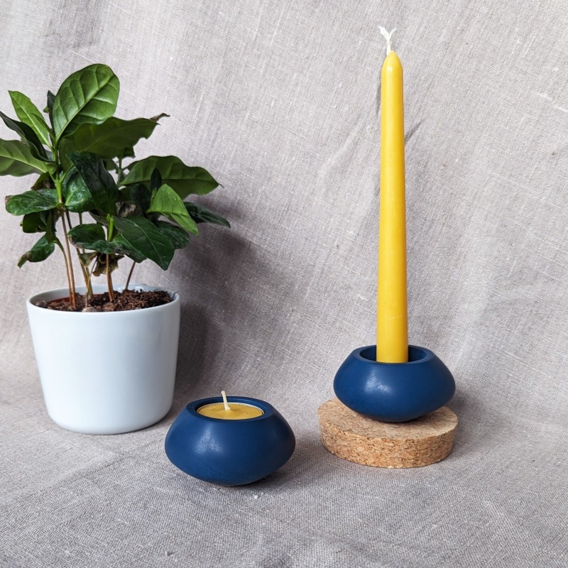 Thumbnail of Votsalo Concrete Candle Holder Set Of Two For Tealights And Dinner Candles - Ocean Blue image