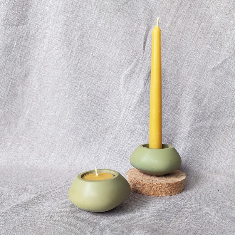 Thumbnail of Votsalo Concrete Candle Holder Set Of Two For Tealights And Dinner Candles - Olive Green image