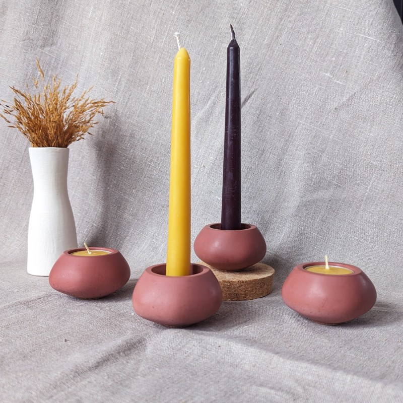 Thumbnail of Votsalo Concrete Candle Holder Set Of Two For Tealights And Dinner Candles - Red Ochre image