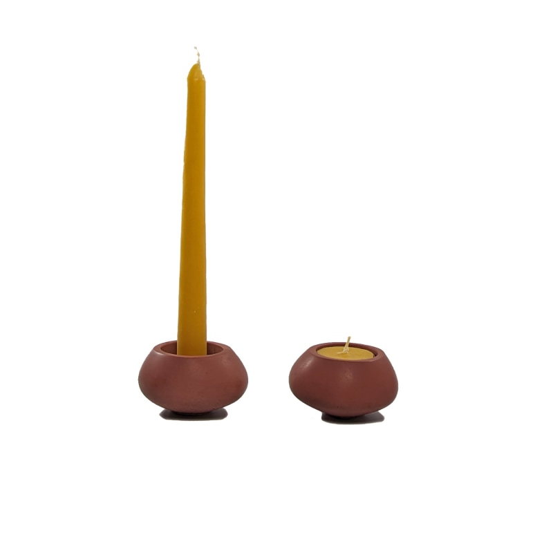 Thumbnail of Votsalo Concrete Candle Holder Set Of Two For Tealights And Dinner Candles - Red Ochre image