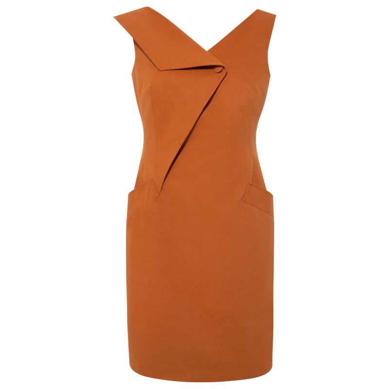 Thumbnail of Asymmetric Lapel Tailored Cotton Dress - Yellow & Orange image