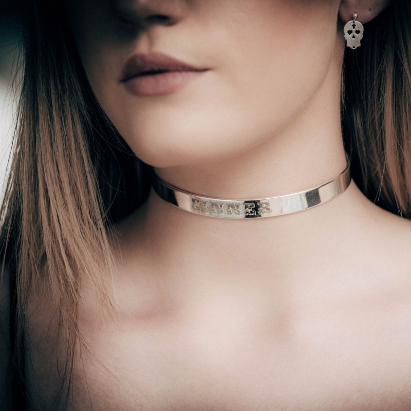 Thumbnail of Silver “Sinner” Choker Thick Width image