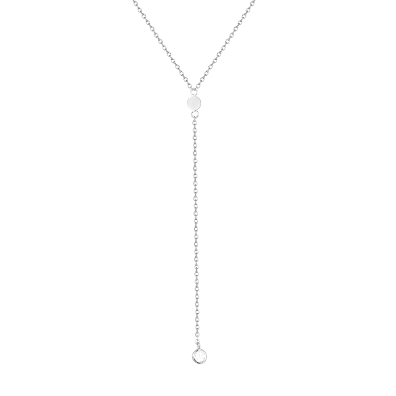 Ecoated Sterling Silver Disc Lariat Cz Necklace SEOL GOLD
