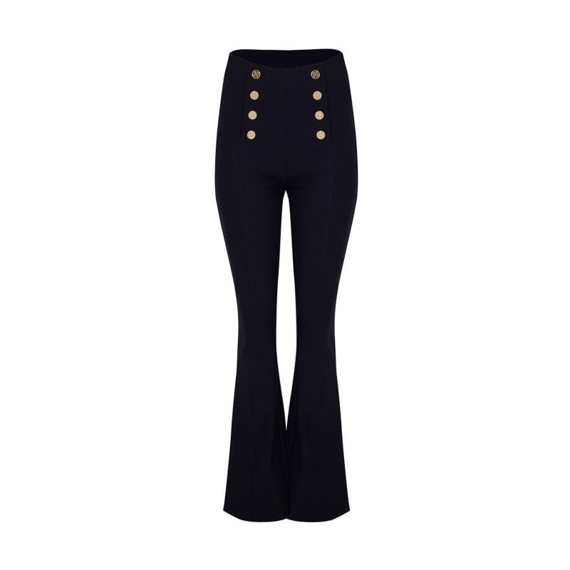 Navy Blue Darted Flare Pants by NOCTURNE