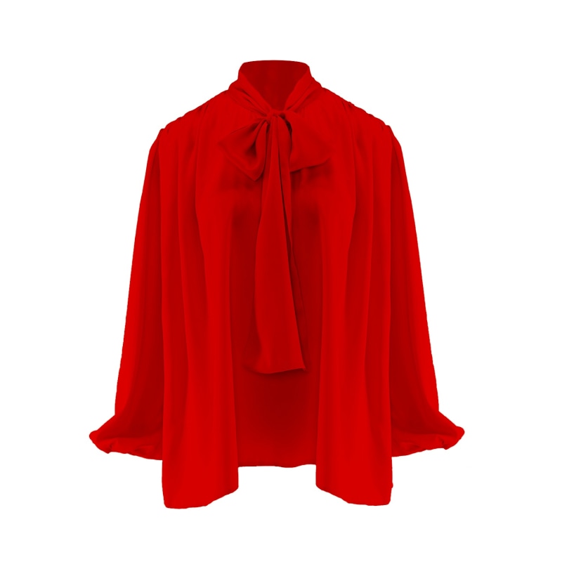 Thumbnail of Red Blouse With Draped Shoulders & Bow Ribbon image