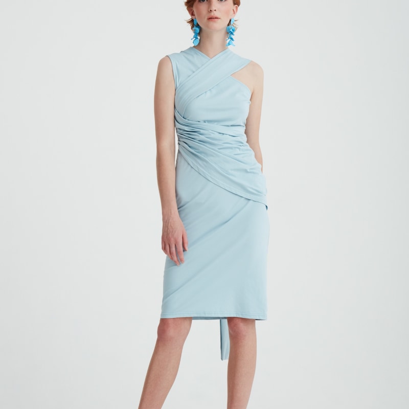 Thumbnail of Shoulder Drape Dress In Light Blue image