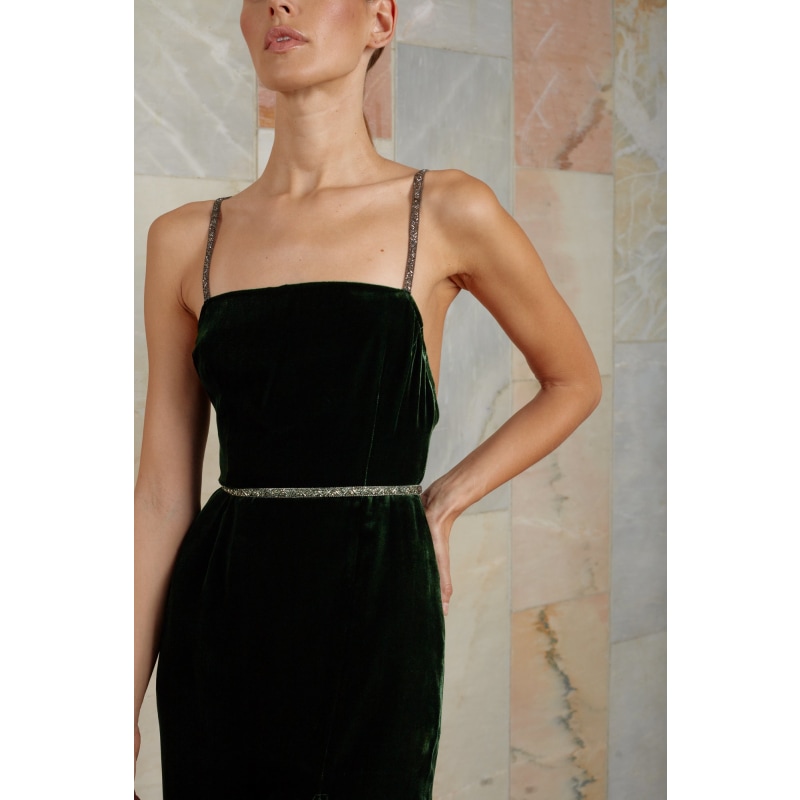 Thumbnail of Amya Green Silk Velvet Midi Cocktail Dress image