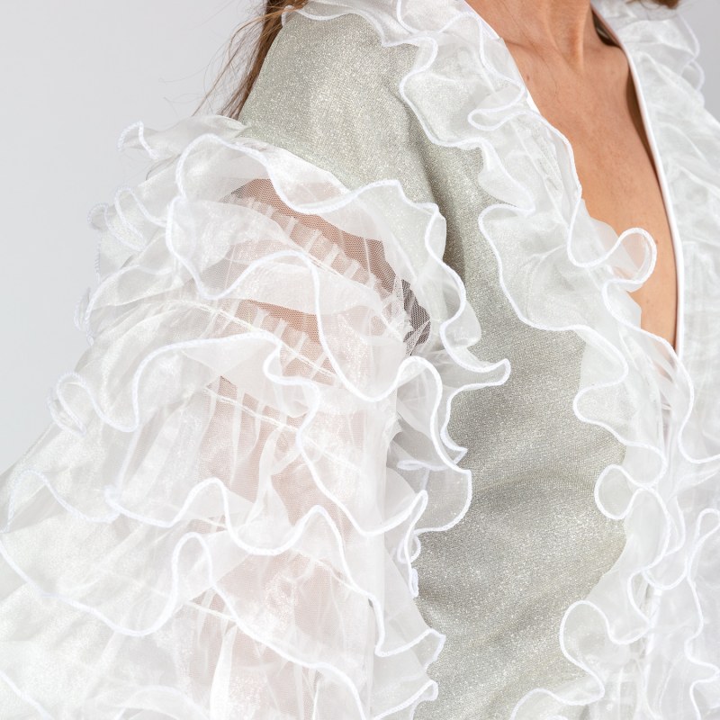 Thumbnail of Bijou - Silver Shimmery Lurex Robe With White Frilly Chiffon image