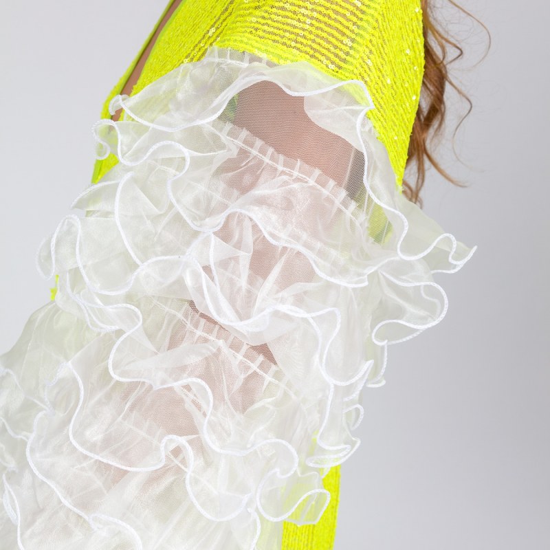 Thumbnail of Song - Lime Green Sequin Robe With White Chiffon Frilly Sleeves image