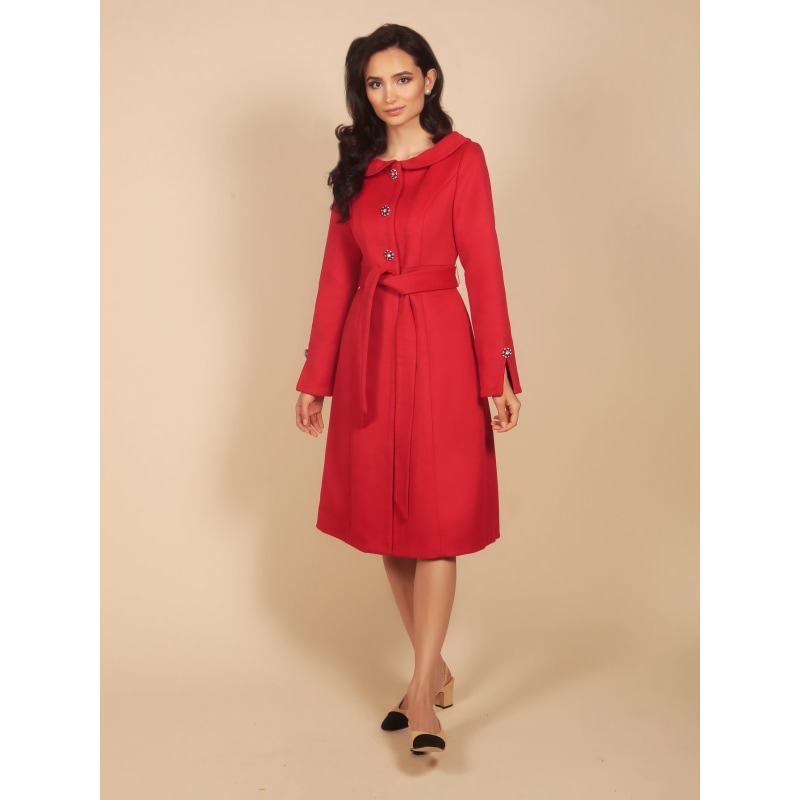 Thumbnail of 'Ingrid' 100% Cashmere & Wool Dress Coat In Rosso image