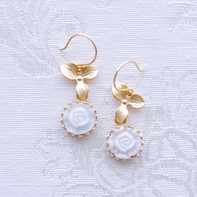 Thumbnail of Mini Porcelain Moonlight Rose Drop Earrings image