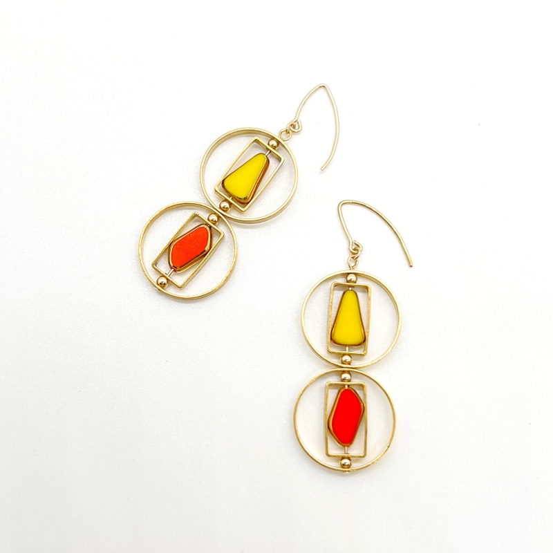 Thumbnail of Red & Yellow Geometric Art Earrings image