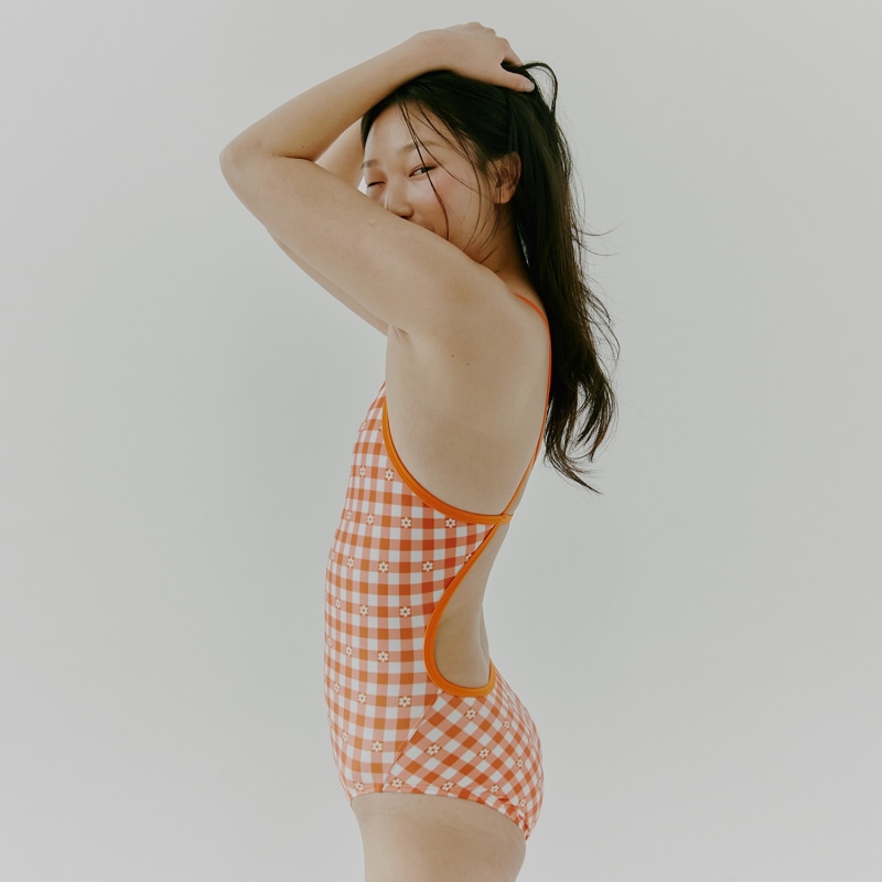 Thumbnail of Gingham Flower Swimsuit - Retro Orange image