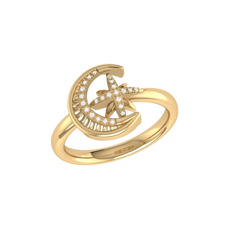 Thumbnail of Moon-Cradled Star Ring In 14 Kt Yellow Gold Vermeil On Sterling Silver image