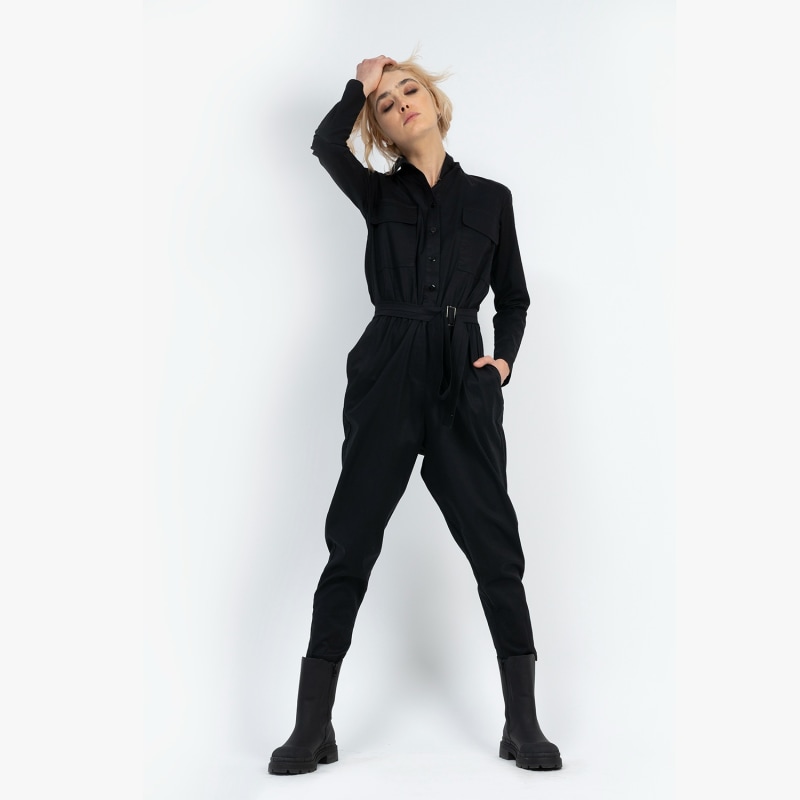 LONG CARGO JUMPSUIT - Black