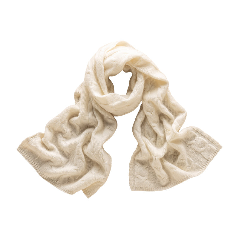 Cashmere Cable Knit Scarf White Bellemere New York Wolf Badger