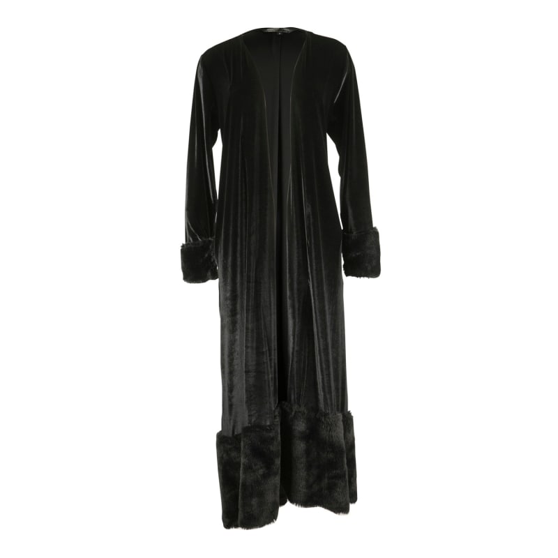 Thumbnail of Black Velvet Faux Fur Cuff Coat image