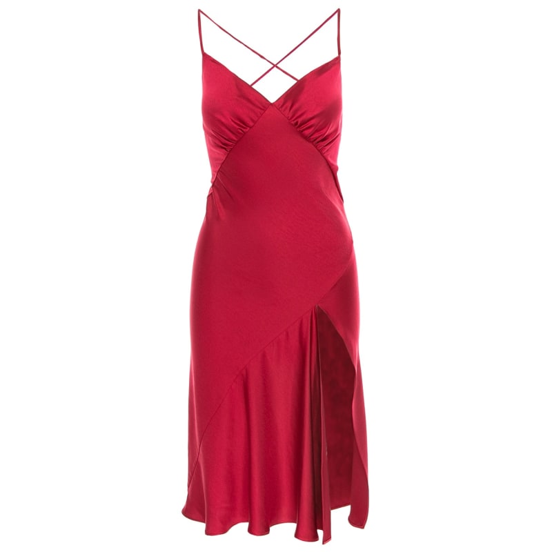 midi satin red dress